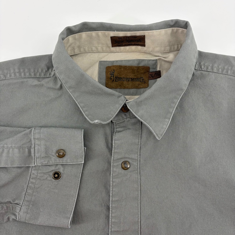 Browning Super Naturals Mens 2XL Gray Cotton Canvas LS Button Down Shirt